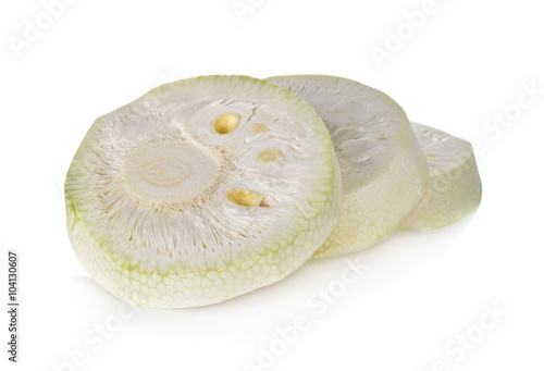 sliced raw and young jackfruit on white background