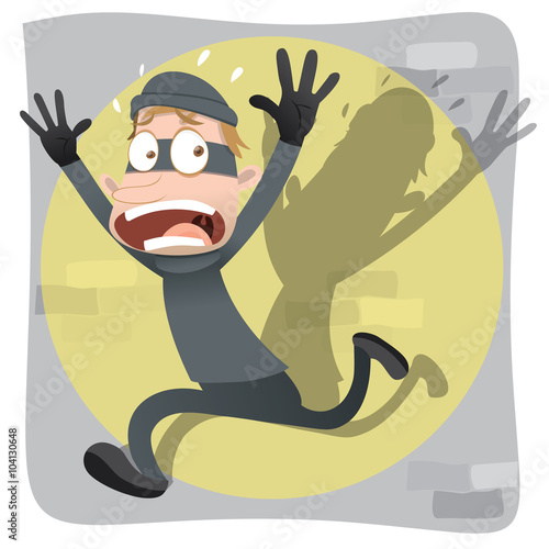 scared thief running.