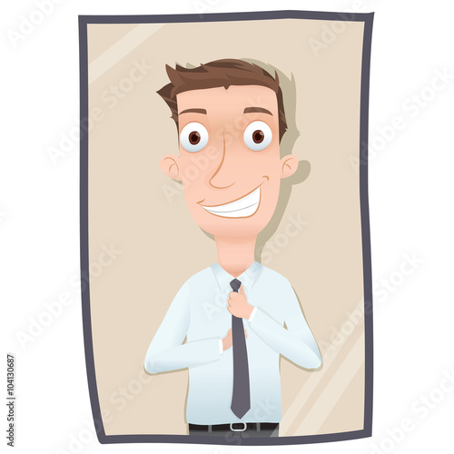 man straightening necktie