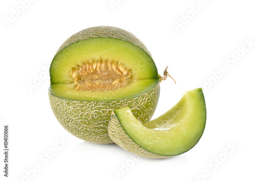 portion cut ripe honeydew melon on white background photo