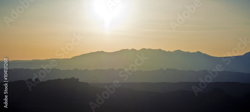 Sunrise over the La Salle Mountains viewed from Canyonlands national park