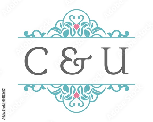C & U Initial Wedding Ornament Logo
