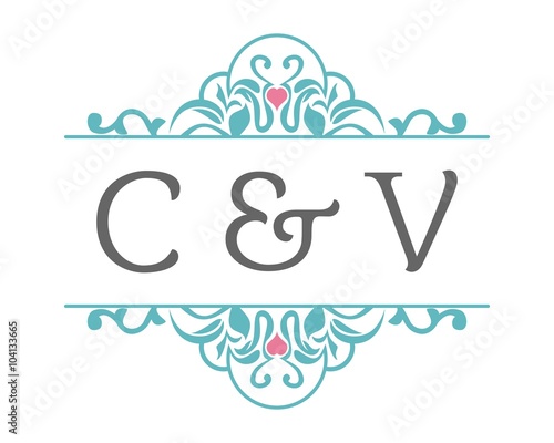 C & V Initial Wedding Ornament Logo