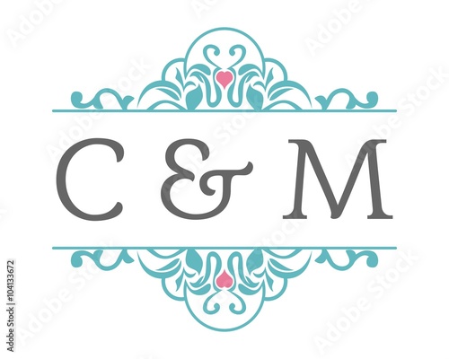 C & M Initial Wedding Ornament Logo