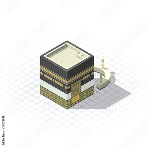 Isometric Kaaba The Muslim Sacred Mosque in The Holy City of Mecca Vector Illustration