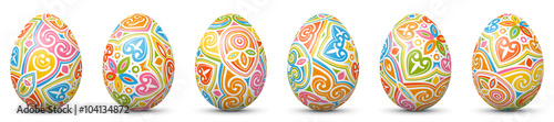 Frohe Ostern - Vektor Ostereier Set mit buntem, abstraktem Muster. Verschiedene farbige Variationen. Eier, Frühling, Dekoration. Easter Egg Collection - Happy Easter - Banner, Panorama