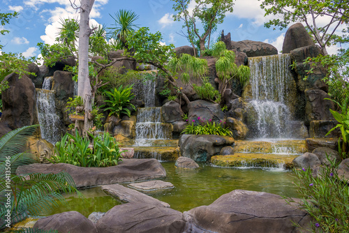 Waterfall in garden at the public park