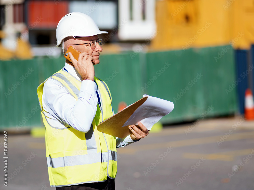Fototapeta premium Engineer builder at construction site