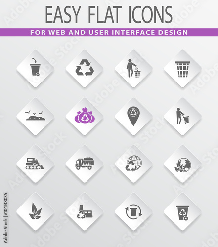 Garbage and recycling industry icons set