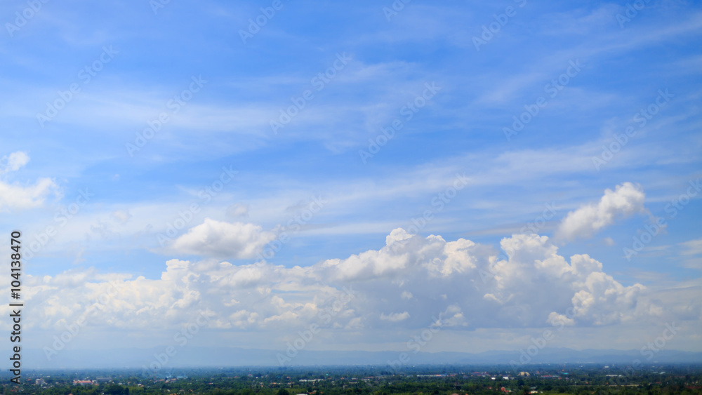 landscape with cloudy on clear blue sky