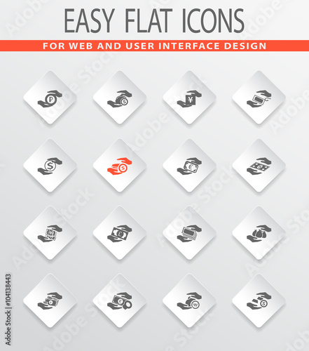 Hand and money icons set