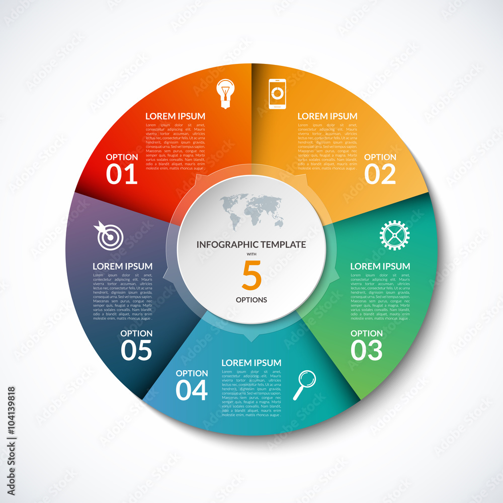 Vector infographic circle template with 5 steps, parts, options Stock ...