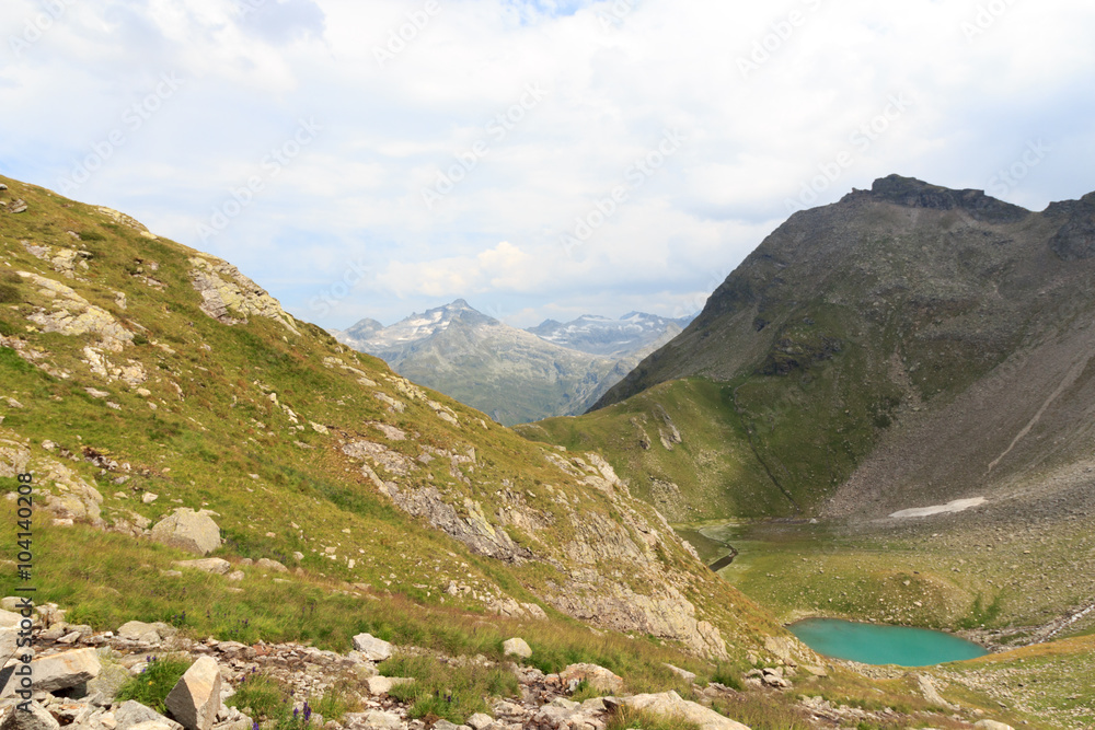 Mountain panorama and lake Löbbensee in Hohe Tauern Alps, Austria