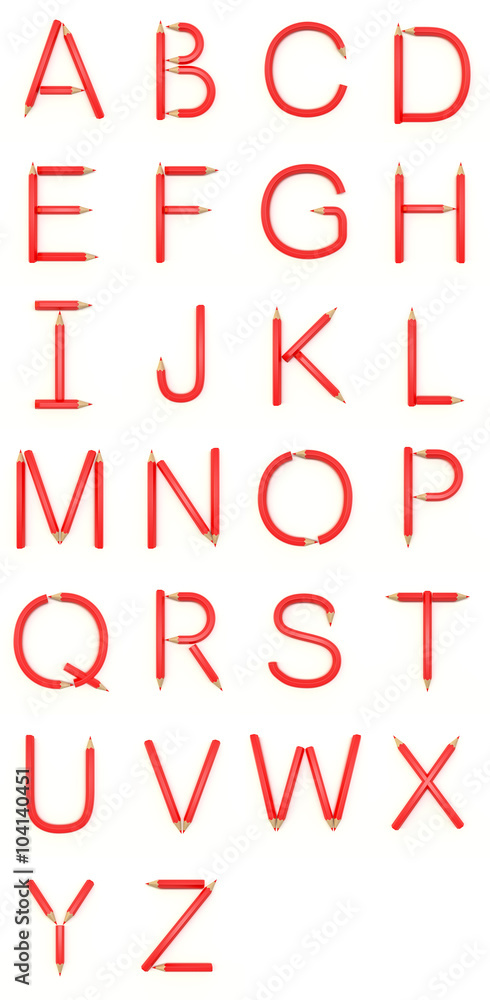 Three dimensional rendering of transparent alphabet from pencils. Three dimensional rendering of transparent alphabet from pencils.