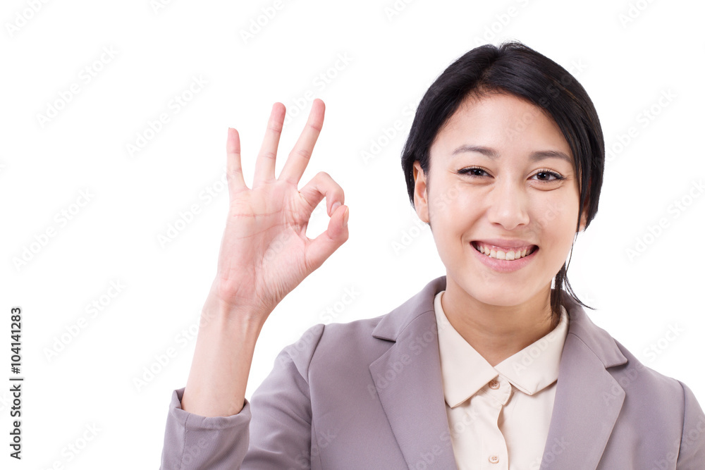 happy asian caucasian business woman giving ok hand gesture happy asian caucasian business woman giving ok hand gesture