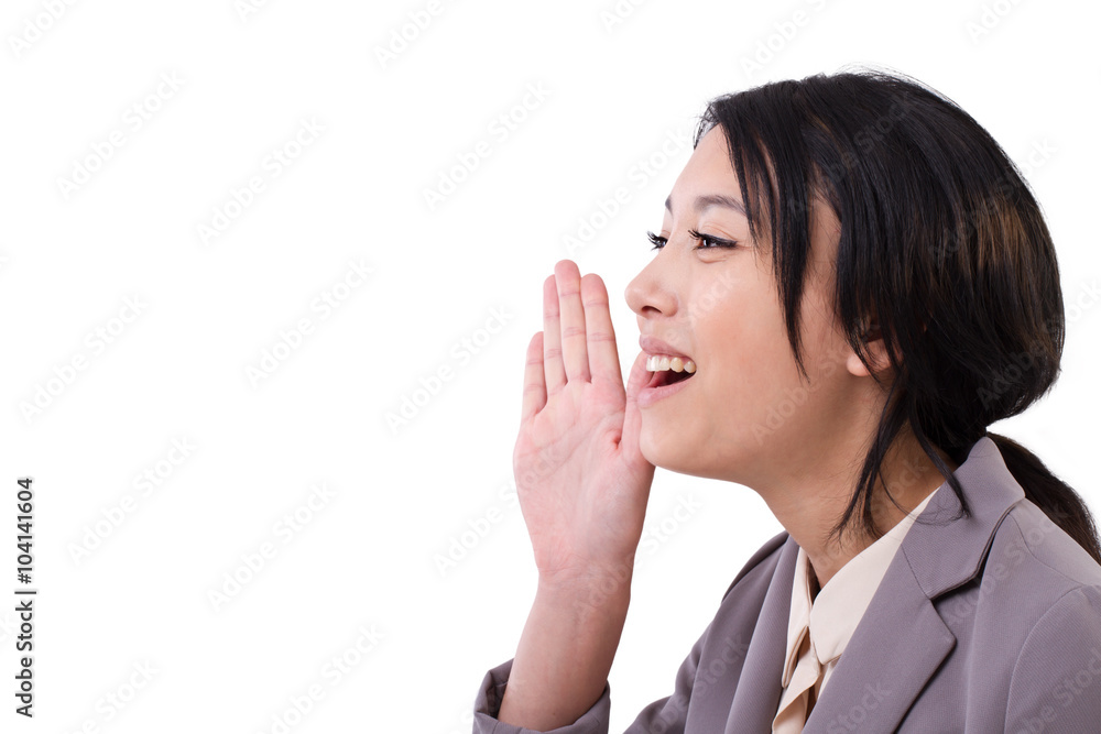 business woman announcing, speaking, communicating business woman announcing, speaking, communicating