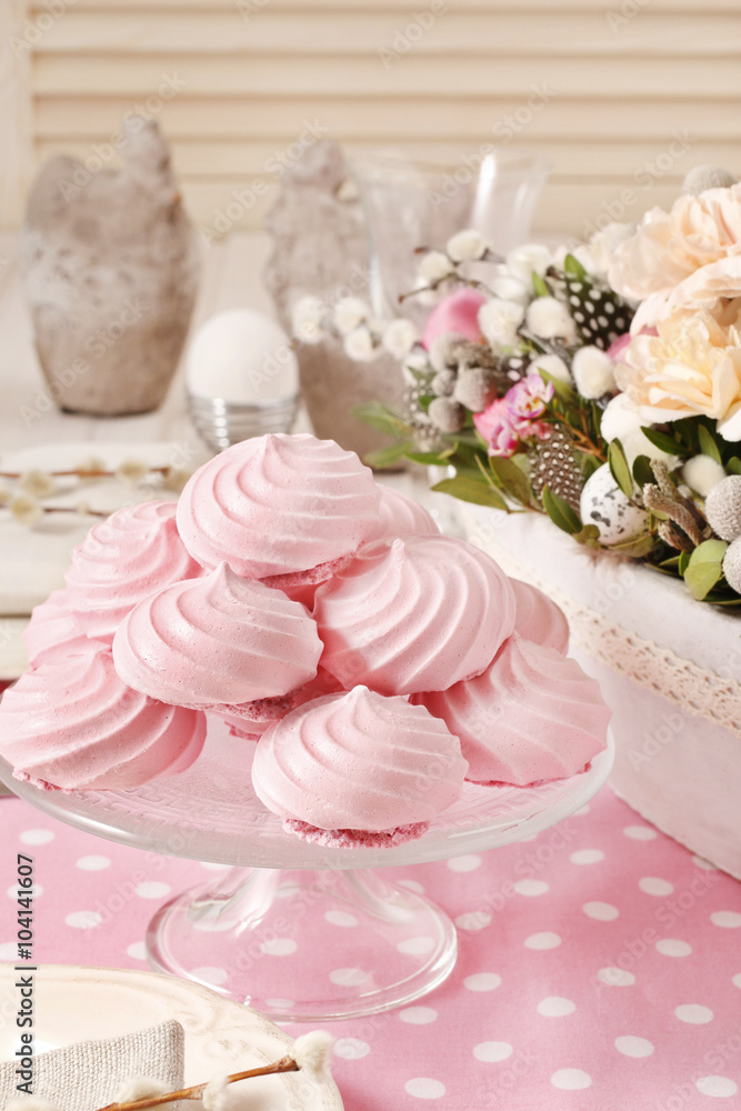 Pink meringues on the easter table