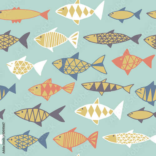Hand drawn fish pattern seamless.