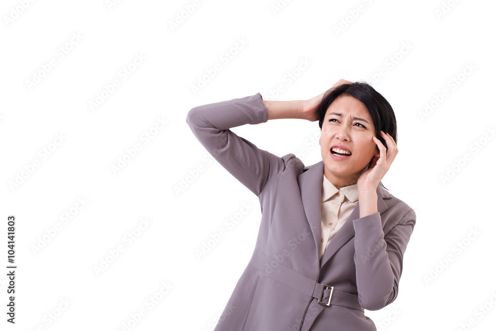 surprised, upset, frustrated businesswoman looking up surprised, upset, frustrated businesswoman looking up