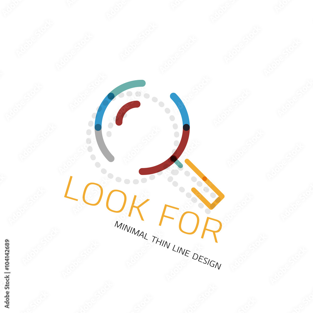 Vector thin line design logo magnifying glass, search and find or zoom logotype concept. Linear minimalistic business icon Vector thin line design logo magnifying glass, search and find or zoom logotype concept. Linear minimalistic business icon