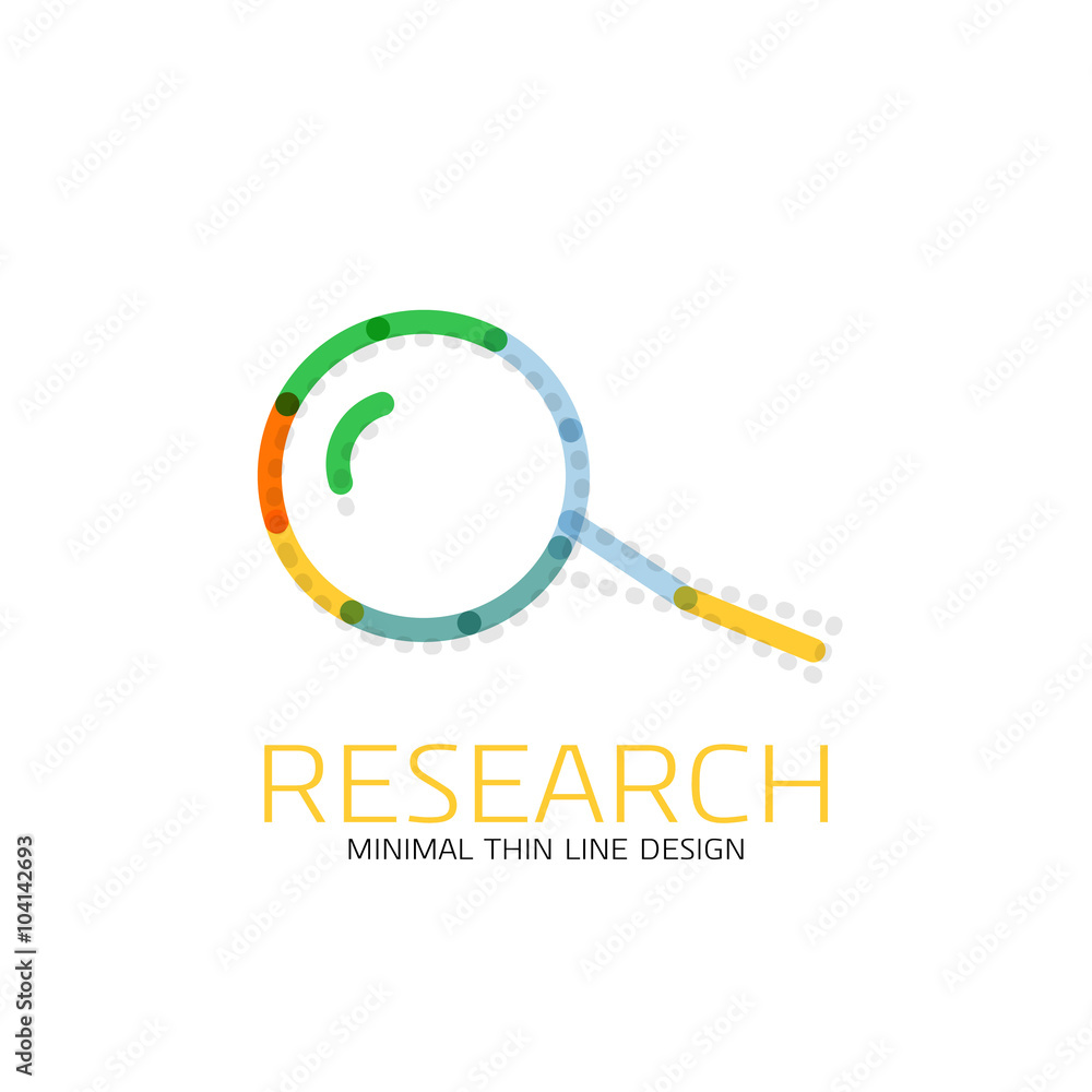 Vector thin line design logo magnifying glass, search and find or zoom logotype concept. Linear minimalistic business icon Vector thin line design logo magnifying glass, search and find or zoom logotype concept. Linear minimalistic business icon