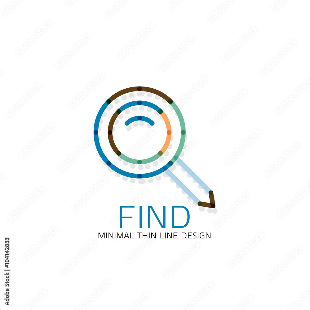 Vector thin line design logo magnifying glass, search and find or zoom logotype concept. Linear minimalistic business icon Vector thin line design logo magnifying glass, search and find or zoom logotype concept. Linear minimalistic business icon