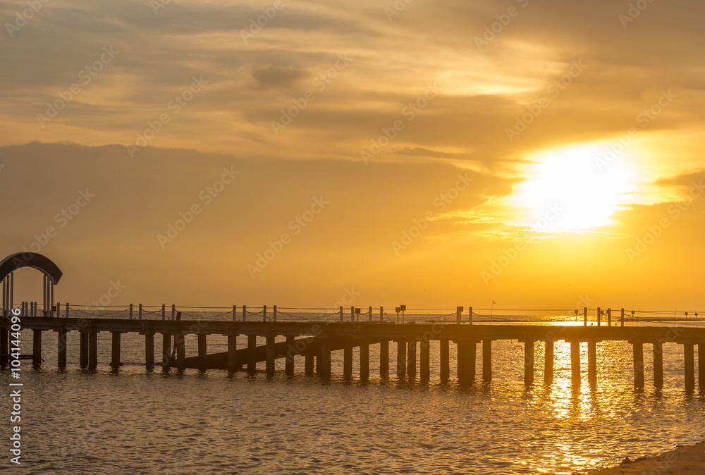 Beautiful sunset seascape on a bridge