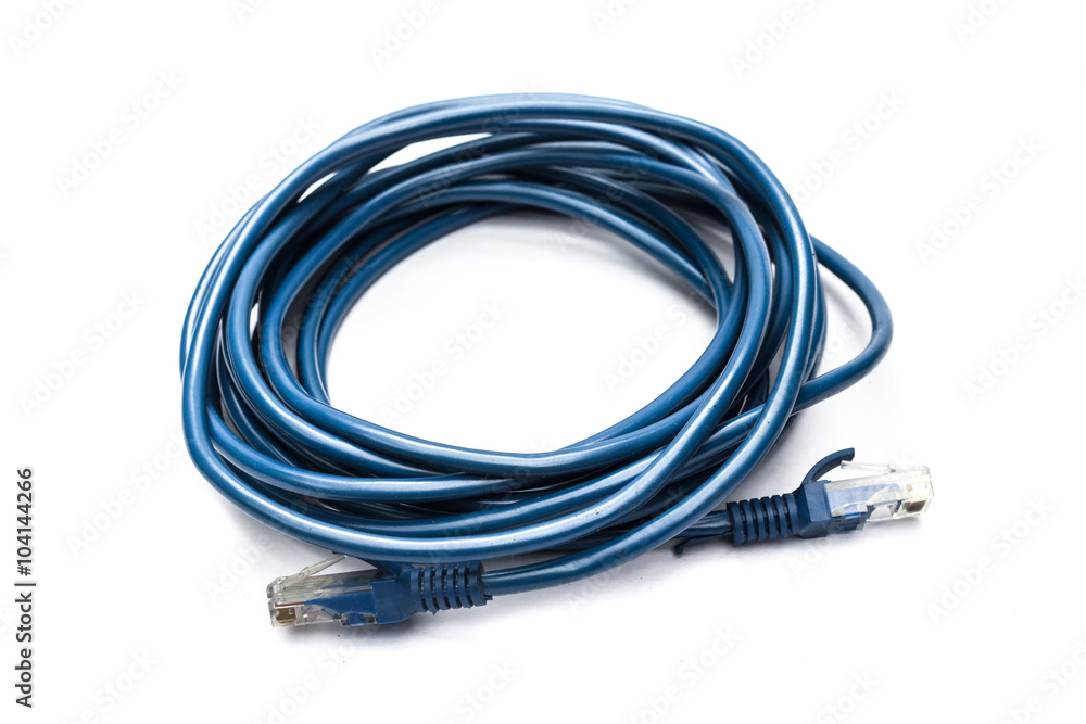 Blue computer ethernet cable isolated on white background Blue computer ethernet cable isolated on white background