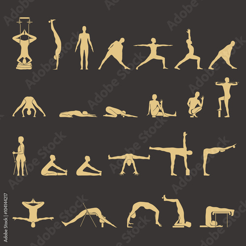 Yoga pose. Set of 24 yoga poses with props.