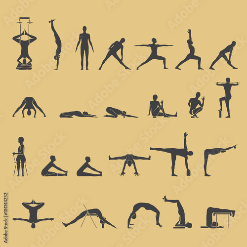 Yoga pose. Set of 24 yoga poses with props.