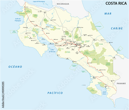 costa rica road and nationalpark map