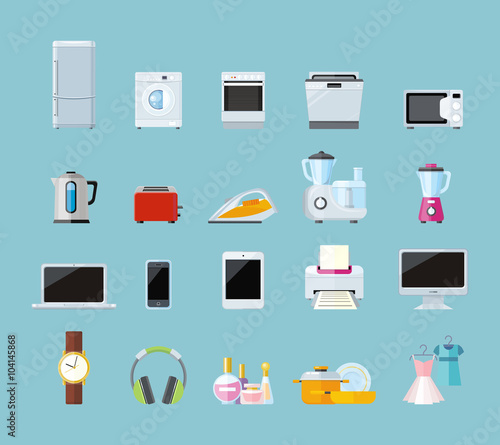 Set of Household Appliances Design Flat