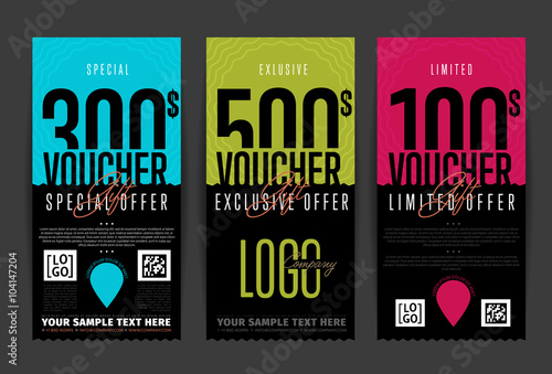 Gift voucher template, vector layout. Three different gift voucher.