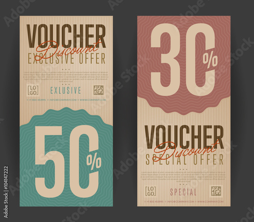 Gift voucher for discount template. Back and front side of the coupon. Vector illustration.