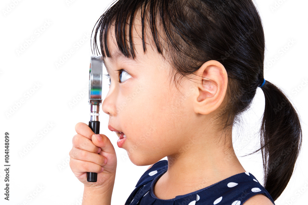 Asian Little Chinese Girl Holding Magnifying Glass