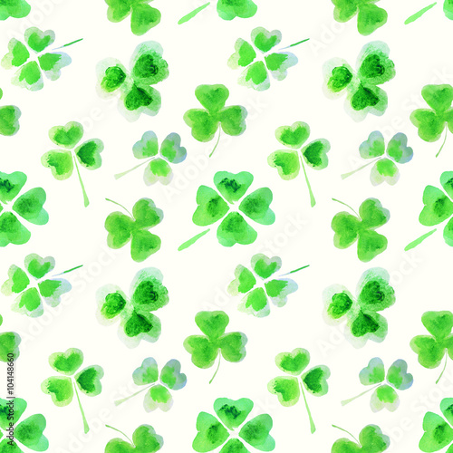 Seamless pattern with watercolor leaves of clover for your design