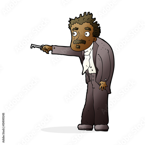 cartoon man trembling with key unlocking