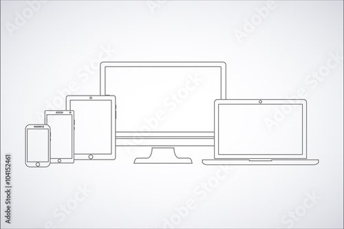 Set of display, laptop, tablet and mobile phones electronic device outline icons template. Vector illustration. EPS10