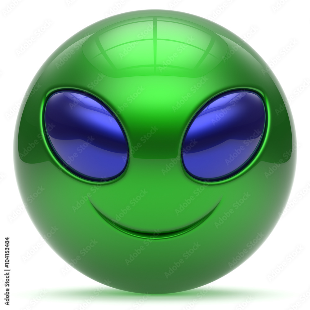 Smiley alien face cartoon cute head emoticon monster ball green blue  avatar. Cheerful funny smile invader person character toy laughing eyes joy  icon concept. 3d render isolated Stock Illustration | Adobe Stock