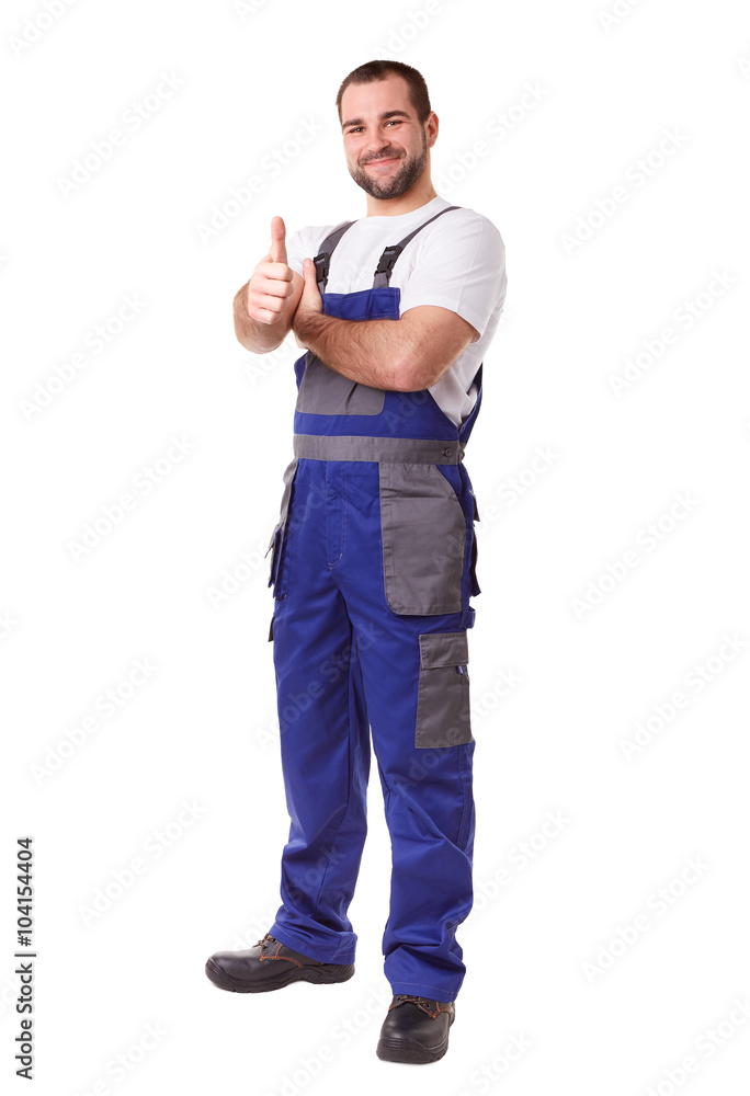 Worker makes a gesture thumbs up Worker makes a gesture thumbs up