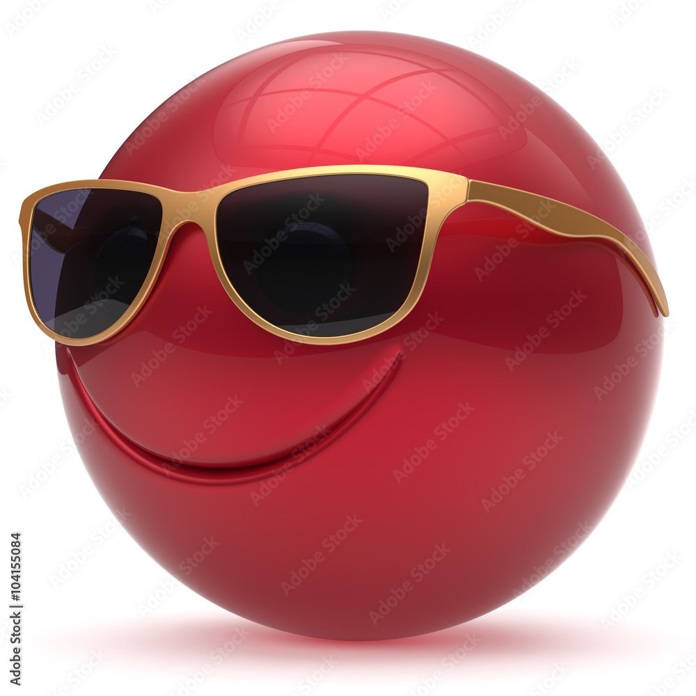 Smile face head ball cheerful sphere emoticon cartoon smiley happy decoration cute red golden sunglasses. Smiling funny joyful person laughing joy character toy avatar. 3d render isolated Smile face head ball cheerful sphere emoticon cartoon smiley happy decoration cute red golden sunglasses. Smiling funny joyful person laughing joy character toy avatar. 3d render isolated