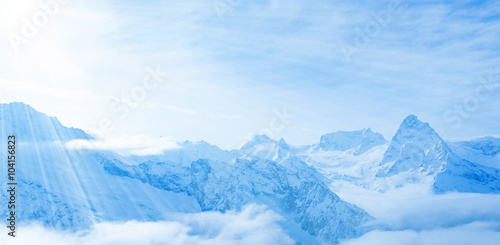 beautiful landscape winter snow covered peaks of Caucasus mounta