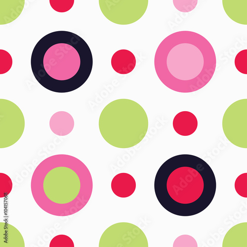 Seamless vector decorative background with circles, buttons and polka dots. Print. Cloth design, wallpaper.