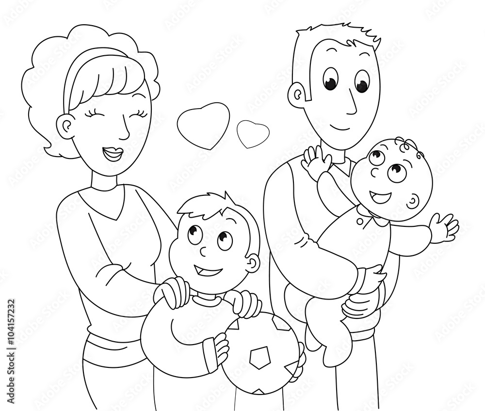 Mother, father, son and baby. Coloring vector illustration. Stock ...