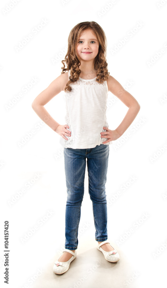 Portrait of adorable happy little girl in jeans Portrait of adorable happy little girl in jeans