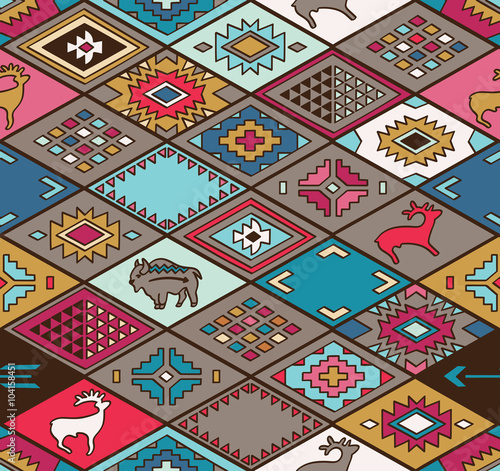 Seamless colorful navajo pattern with rhombus