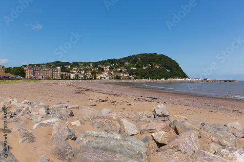 Minehead Somerset England UK beach and seafront towards the harbour in summer  photo