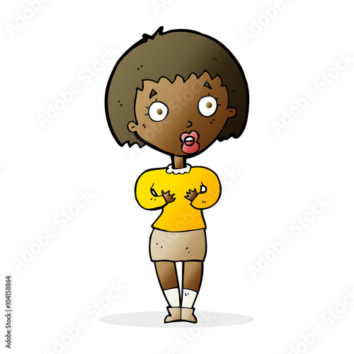 cartoon woman making Who Me? gesture