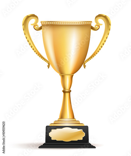 Golden trophy cup award on white. Vector