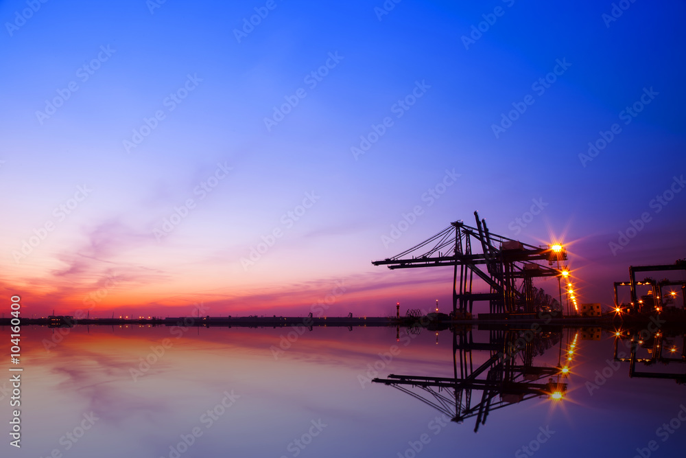 Freight dock of container crane at night